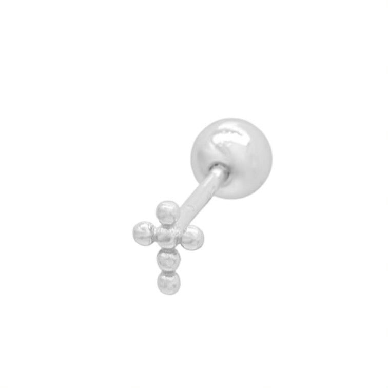 Faith | Mini Beaded Cross Barbell Earring - LB BOUTIQ
