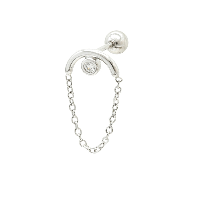 Aspin | Zirconia Arch Chain Drop Barbell Earring - LB BOUTIQ