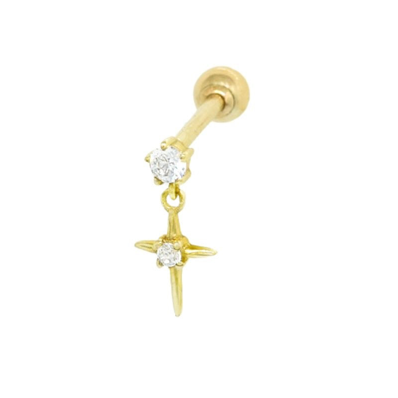 Forgiven | Solid Gold Zirconia Cross Barbell Earring - LB BOUTIQ